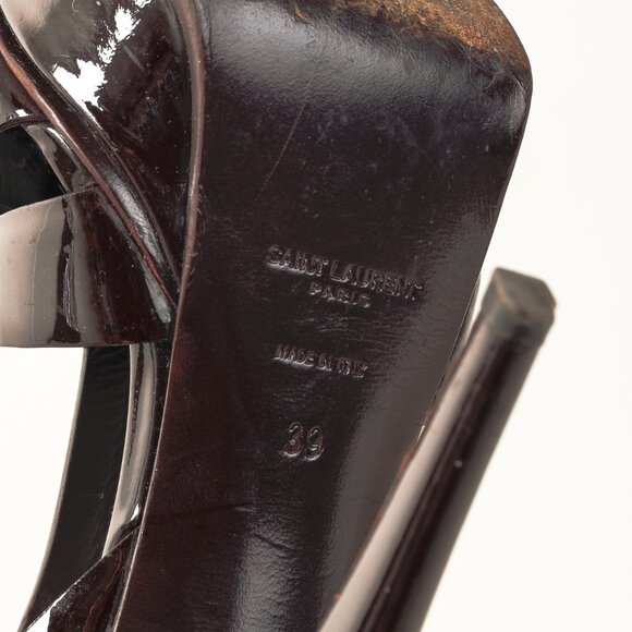 Saint Laurent Tribute Open Toe Bourgogne Patent Leather Platform Sandal - Picture 5 of 12